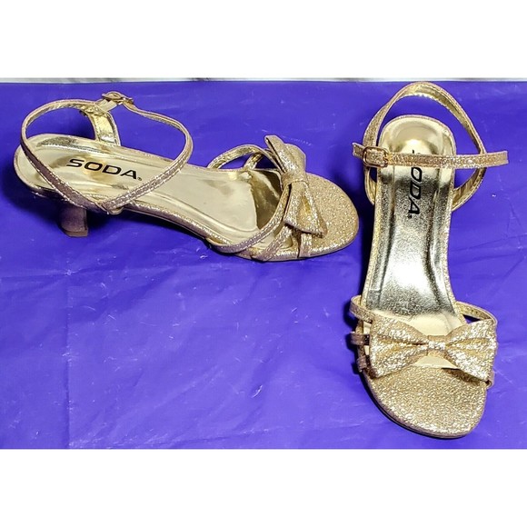 Soda 3 Children's Girl's Open Toe Slingback Block High Heel Sandals Flawed - Picture 2 of 12